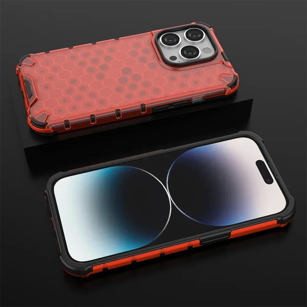 KEYSION Shockproof Armor iPhone Case – Soft Silicone + PC Transparent Honeycomb Back Cover for iPhone Models, 