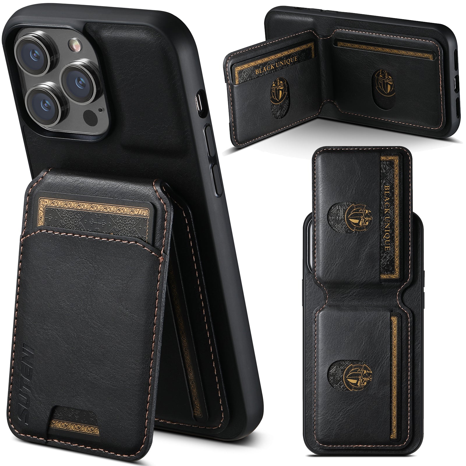 SUTENI Card Holder Leather Wallet iPhone Case – Magnetic Closure, Pocket Cover, Shockproof Protection for iPhone Models
