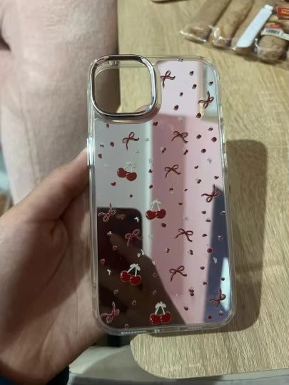 Luxury Apple iPhone Case, MagSafe Compatible, Camera Lens and Screen Protection, Ultra Thin, Shockproof, Magnetic, Full All Around Protection, Cherry Bow Mirror Cover