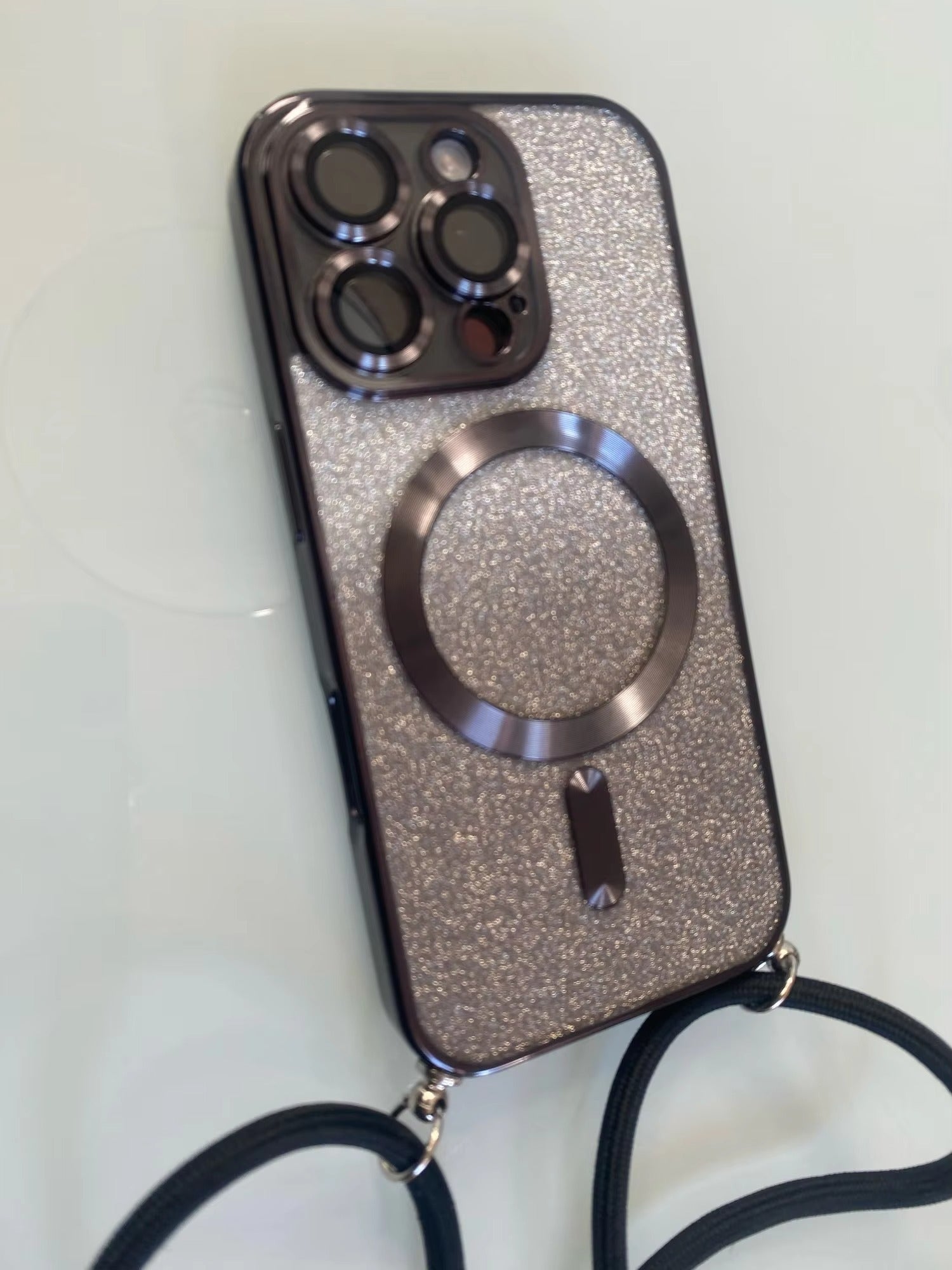 Premium Glitter Crossbody Apple iPhone Case, MagSafe Compatible, Ultra Thin Magnetic Shockproof Full Cover 