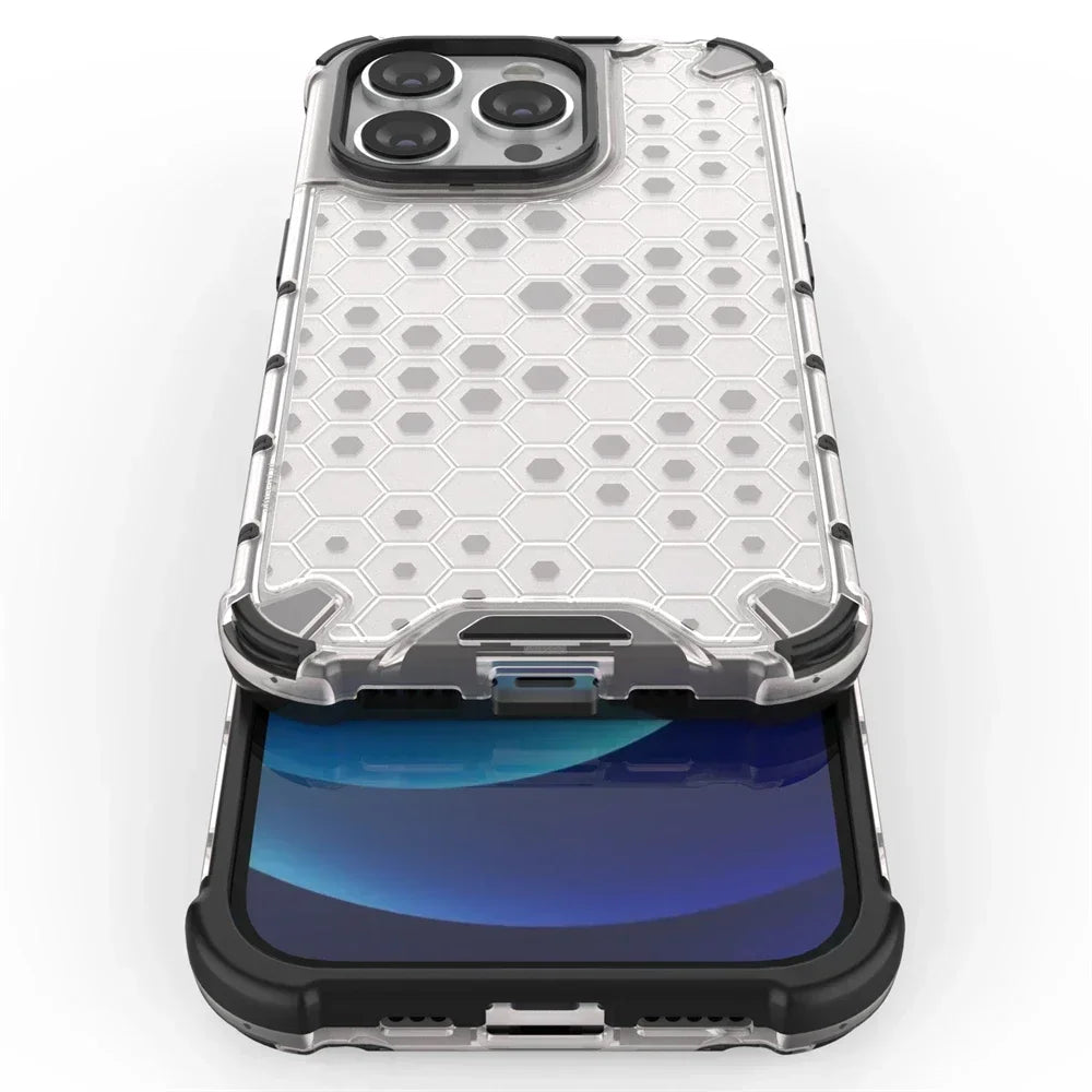 KEYSION Shockproof Armor iPhone Case – Soft Silicone + PC Transparent Honeycomb Back Cover for iPhone Models, 