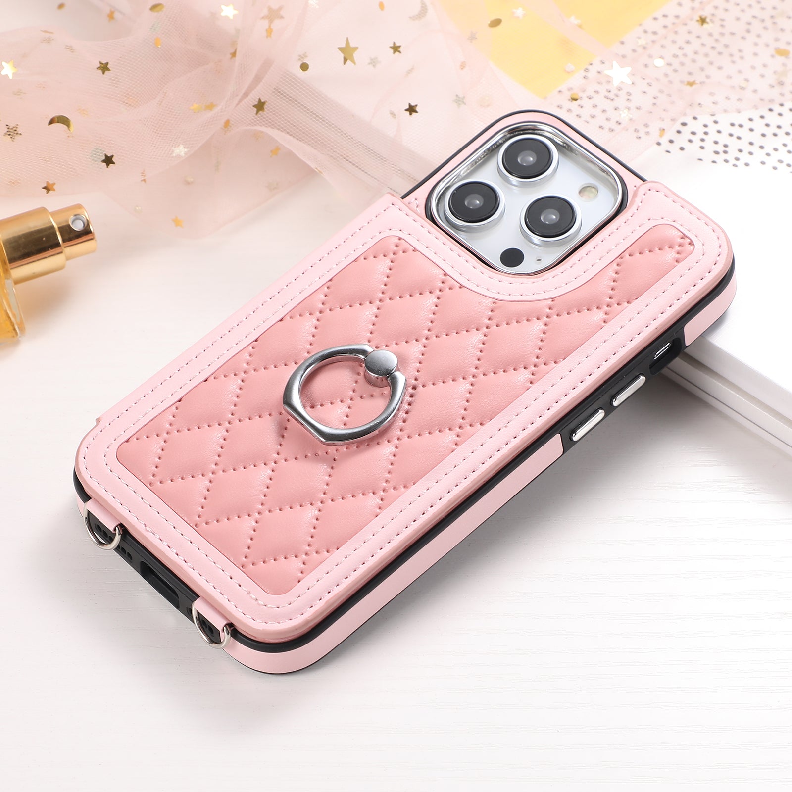 Luxury Crossbody RFID Leather Wallet iPhone Case – Card Slot, Ring Holder, Double Buckle, Lanyard Bag Cover, Magnetic Closure