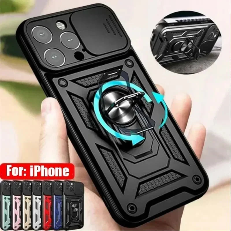 Shockproof Armor iPhone Case – Slide Camera Lens Protection, Rugged Full-Body Cover for iPhone Models