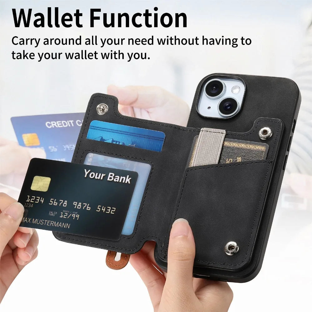 Luxury Detachable Zipper Wallet iPhone Case – Magnetic Flip Cover with Card Slots, and Protection for Ultimate Convenience