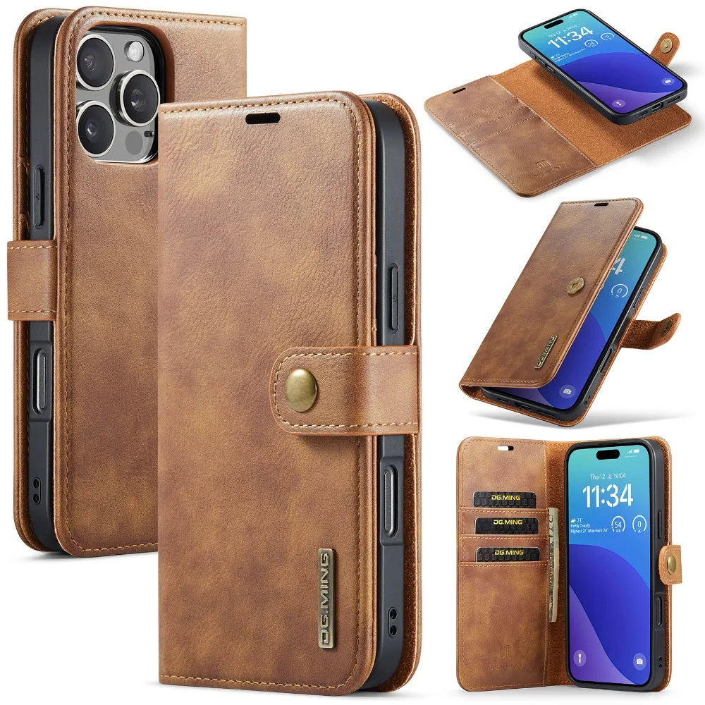 Premium Detachable Magnetic Leather Wallet iPhone Case – Card Holder, and Stylish Flip Cover for Secure and Convenient Use