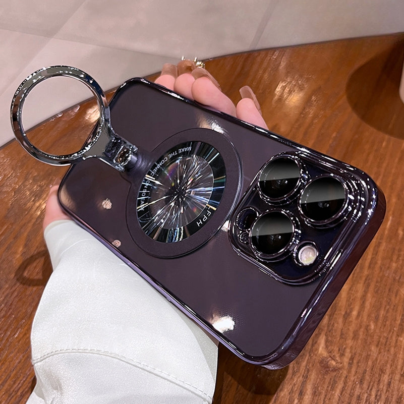 Luxury Ring Holder - Transparent Hard Acrylic Cover, Built-in Bracket, Magnetic Wireless Charging Compatible  Case for iPhone