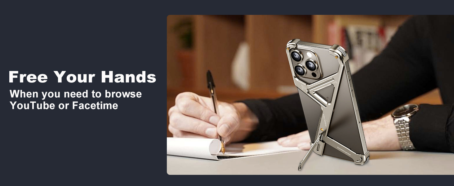 Luxury Geometric Metal iPhone Case – Aluminum Alloy Shockproof Cover with  Stand for iPhone Models Stylish and Durable Design