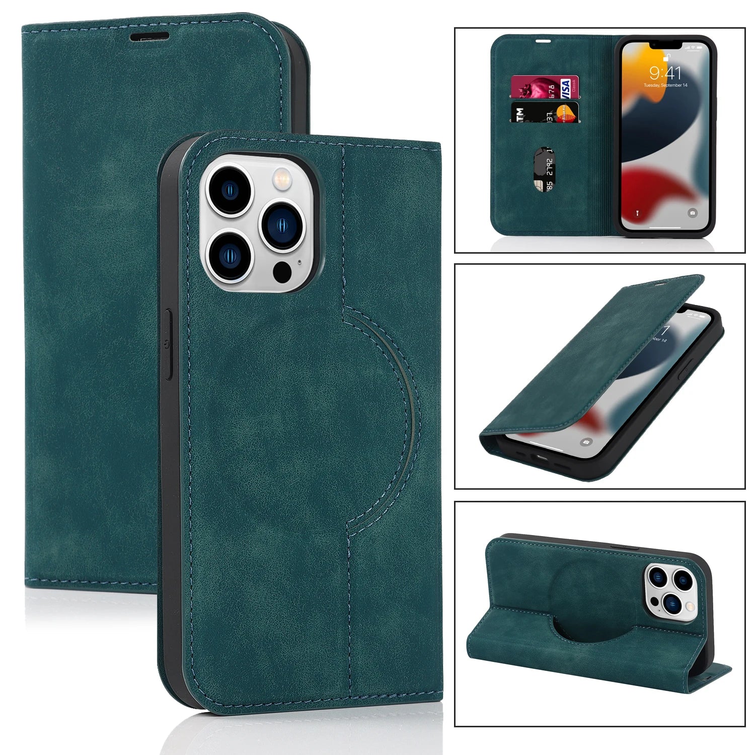 Luxury Magnetic Leather Wallet iPhone Case – MagSafe Wireless Charging, Card Slot, Stand Feature, Premium Protection, Stylish & Durable Cover