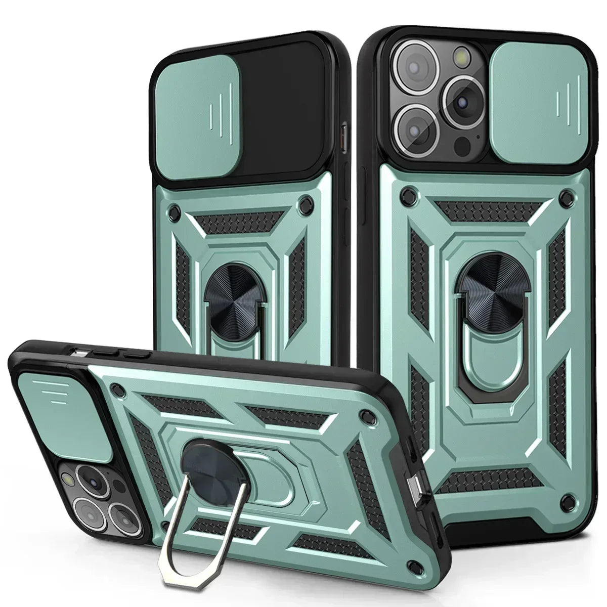 Shockproof Armor iPhone Case – Slide Camera Lens Protection, Rugged Full-Body Cover for iPhone Models