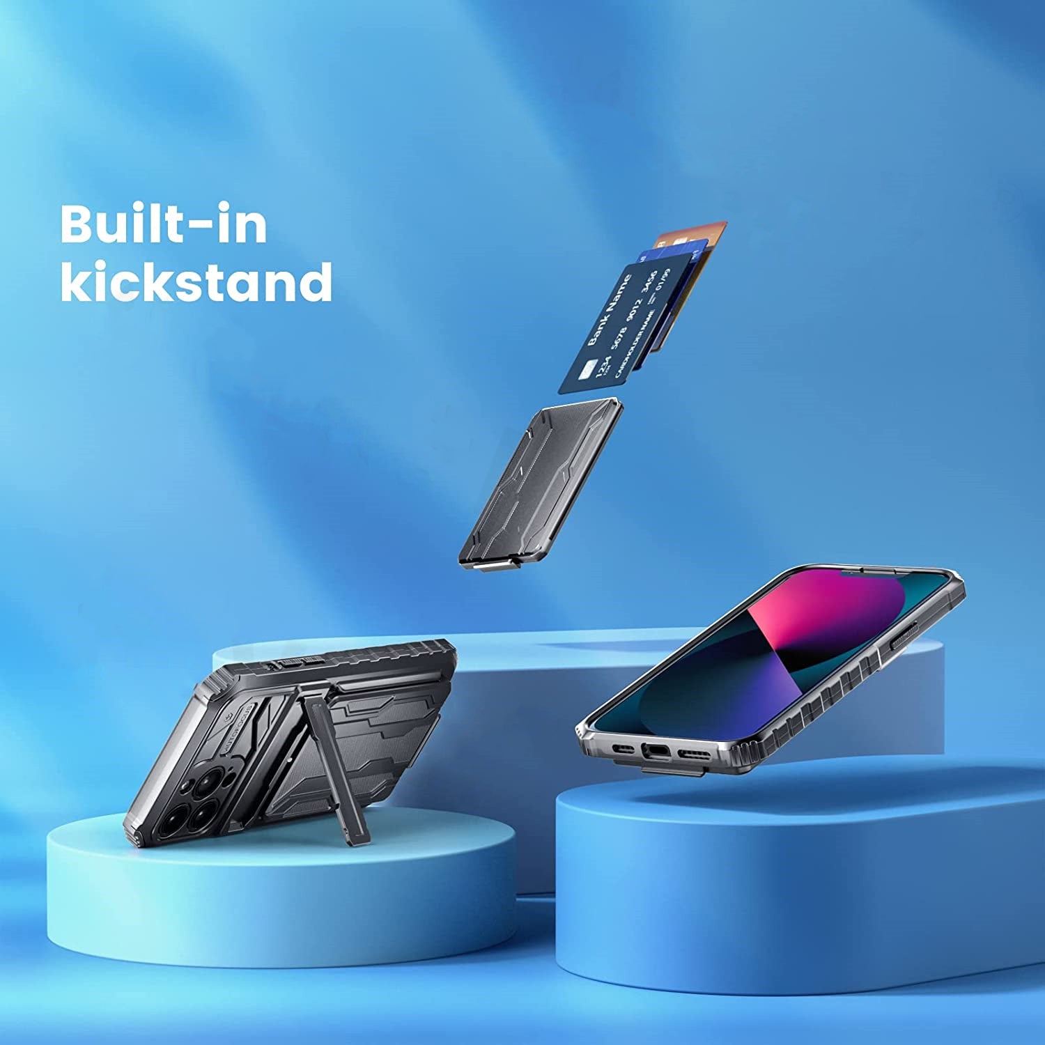 Shockproof Card Holder iPhone Case – Kickstand, Camera Protection, Durable Cover for iPhone Models