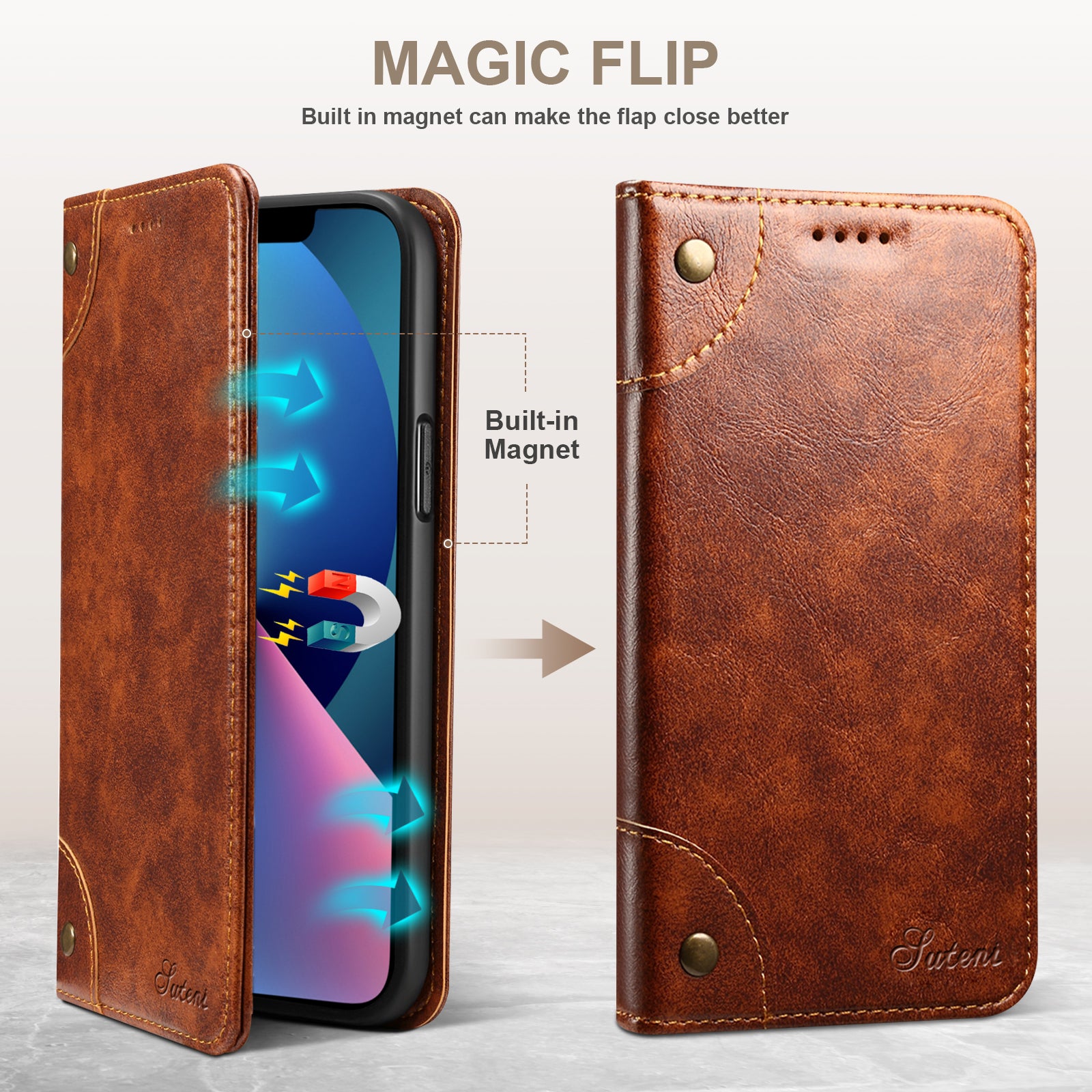 Retro Leather Wallet iPhone Case – Magnetic Closure, Card Slots, Shockproof Protection Durable PU Leather Cover for iPhone