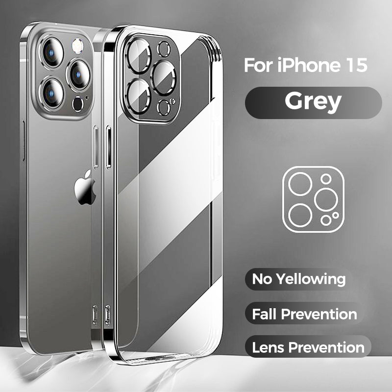 High-Quality Plating Transparent iPhone Case - Soft Silicone Shockproof Cover with Lens Protector Case for iPhone