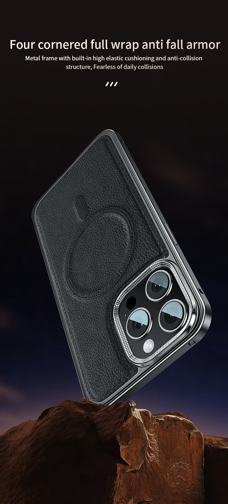 Luxury Leather MagSafe Phone Case Aluminum Alloy Frame with Leather Backplate Shockproof and Stylish Design for iPhone Models