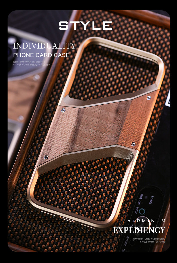Irregular Metal Frame iPhone Case – Aluminum Alloy and Solid Wood Shockproof Frameless Cover for iPhone Models Design
