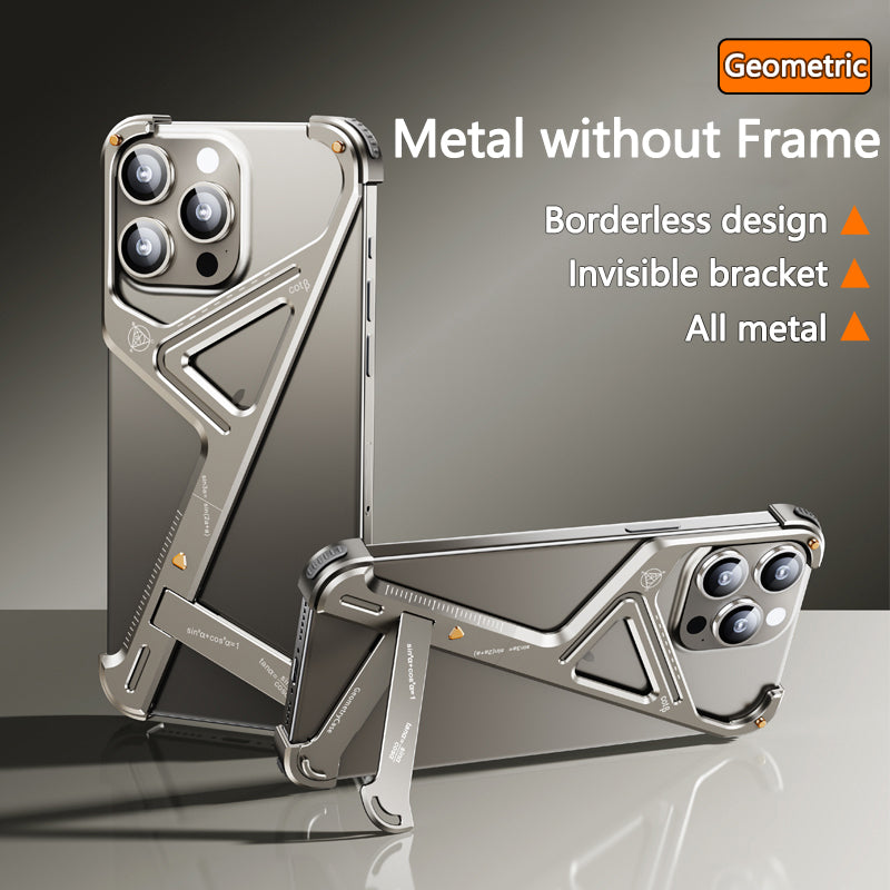 Luxury Geometric Metal iPhone Case – Aluminum Alloy Shockproof Cover with  Stand for iPhone Models Stylish and Durable Design