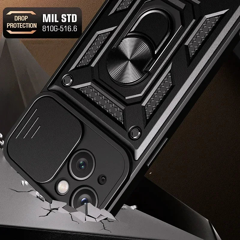 Shockproof Armor iPhone Case – Slide Camera Lens Protection, Rugged Full-Body Cover for iPhone Models