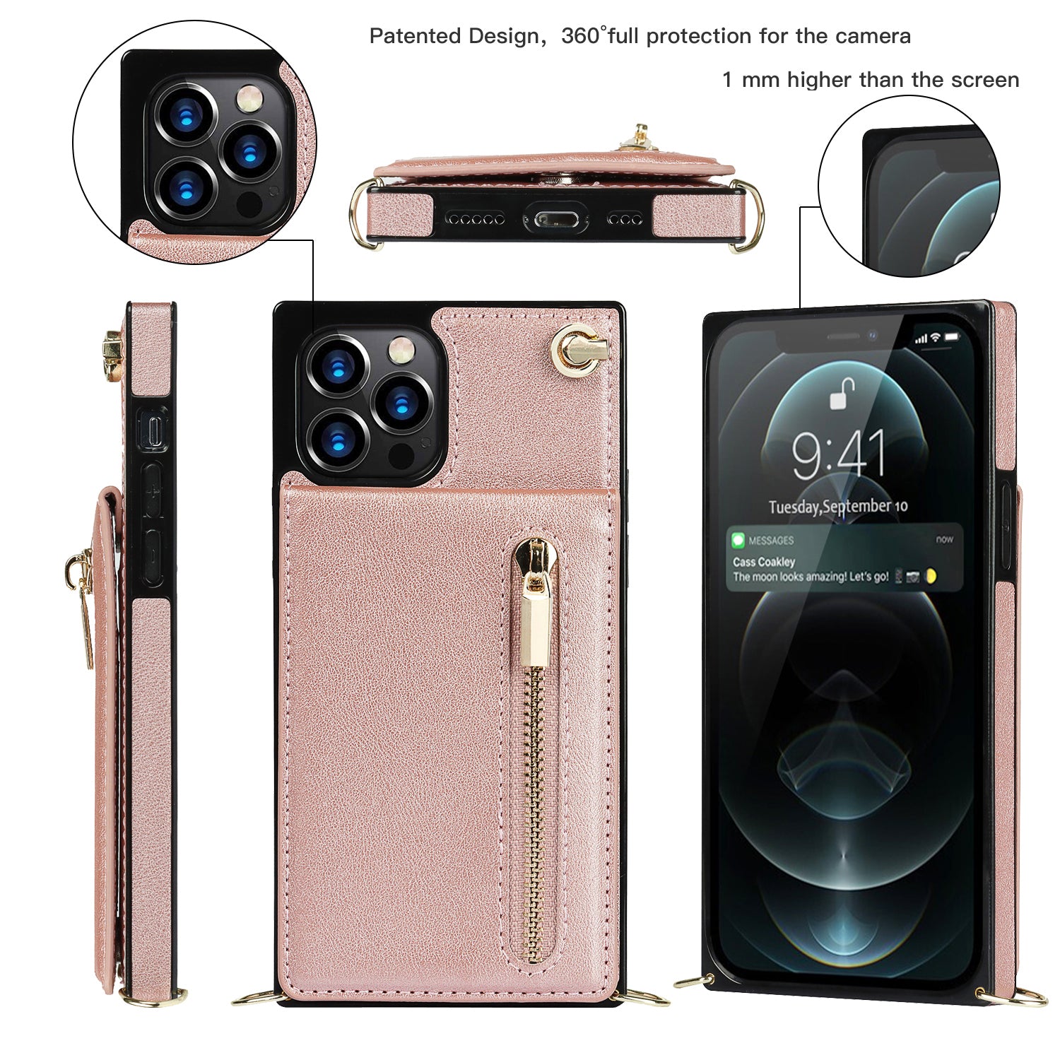 Luxury Zipper Wallet Crossbody Leather iPhone Case Card Holder, Lanyard Strap Magnetic Closure, Stylish Flip Cover for iPhone