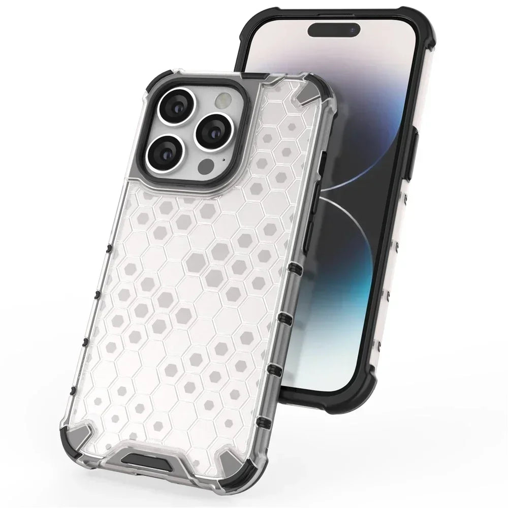 KEYSION Shockproof Armor iPhone Case – Soft Silicone + PC Transparent Honeycomb Back Cover for iPhone Models, 
