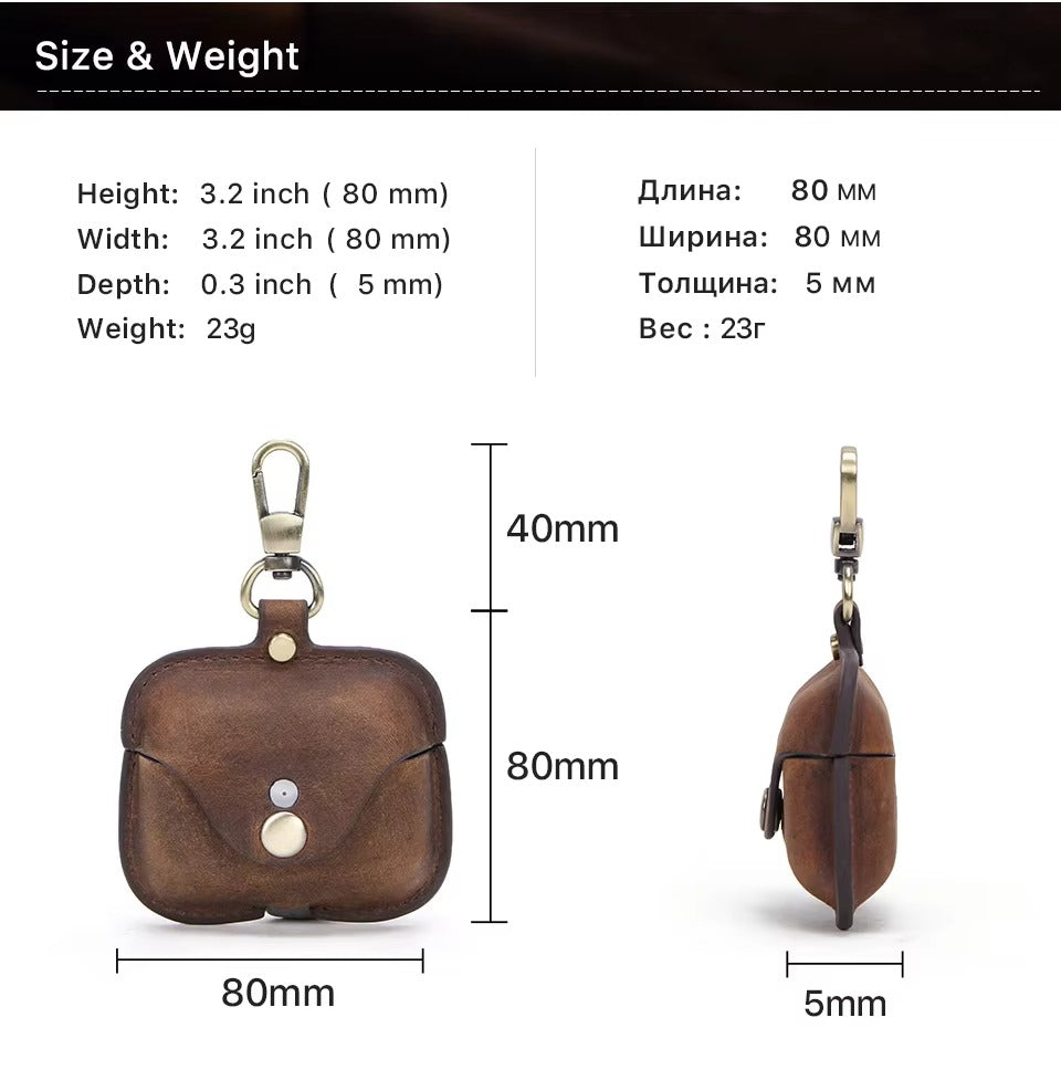 Luxury Genuine Leather Case for AirPods Pro, 2, 1 – Wireless Earphone Protective Cover, Elegant Funda with Keychain Hook, Shockproof and Stylish Design