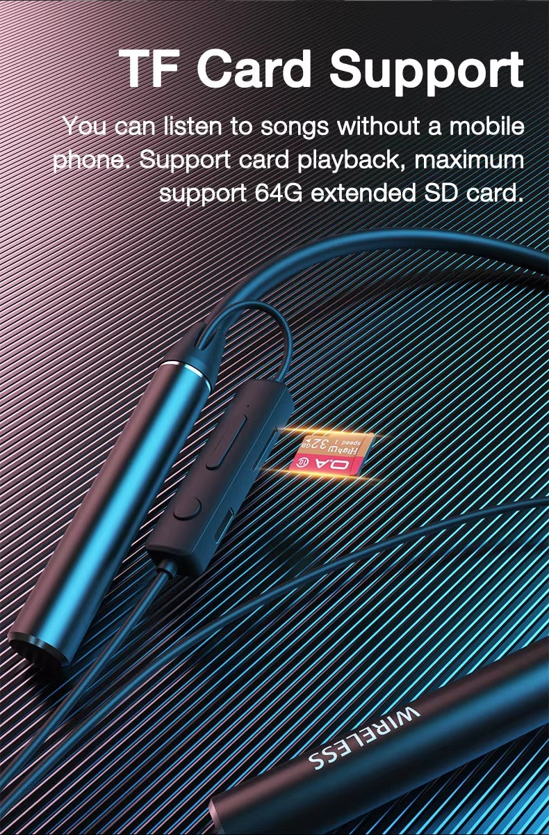 High Quality Wireless Neckband Earphones for iPhone – Bluetooth Sport Headset with Mic,180-Hour Battery, TF Card Support