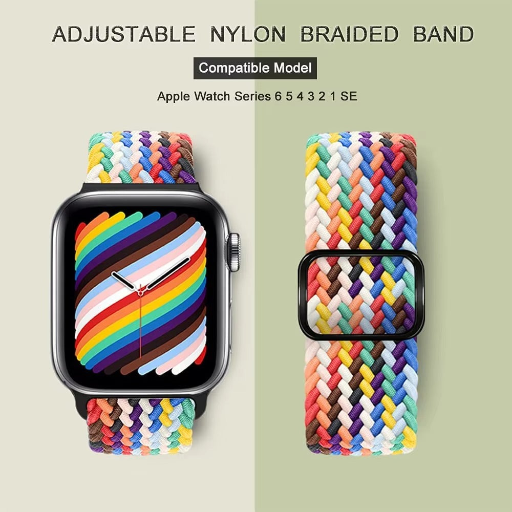 Premium Nylon Braided Solo Loop for Apple Watch – Adjustable Elastic Strap, Breathable Band for 40mm to 46mm Apple 