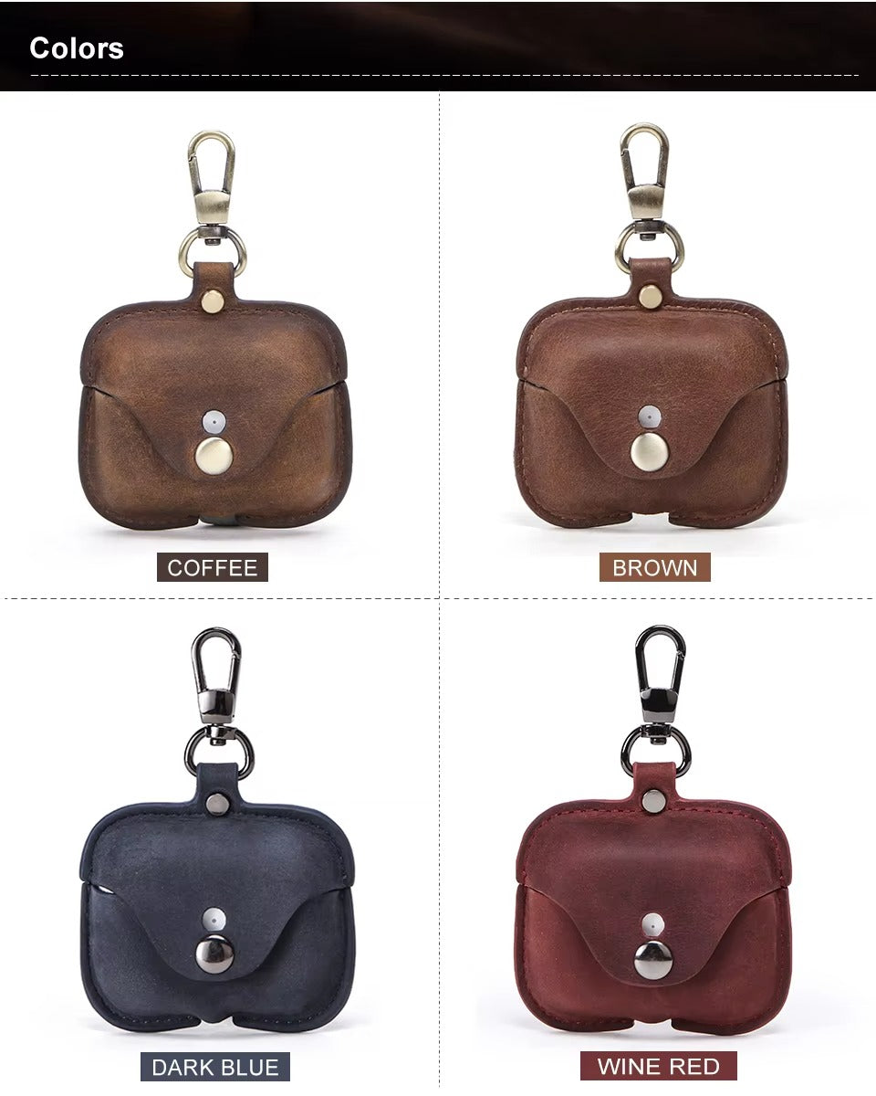 Luxury Genuine Leather Case for AirPods Pro, 2, 1 – Wireless Earphone Protective Cover, Elegant Funda with Keychain Hook, Shockproof and Stylish Design