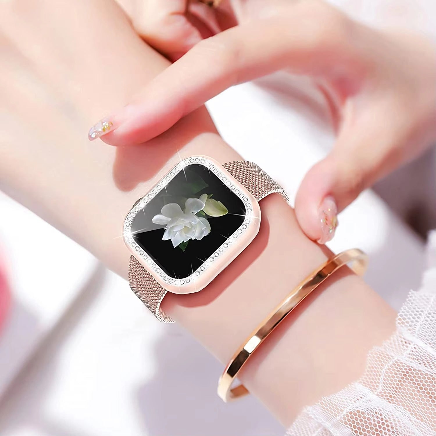 Luxury, Bling Diamond Case with Glass Screen Protector for Apple Watch –   for 38mm, 40mm, 41mm, 42mm, 44mm, 45mm