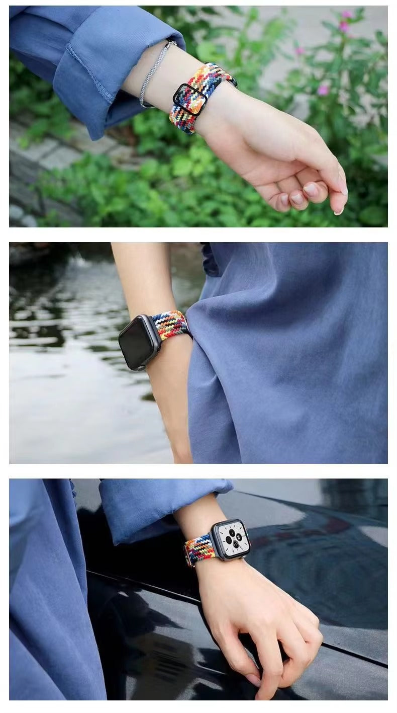 Premium Nylon Braided Solo Loop for Apple Watch – Adjustable Elastic Strap, Breathable Band for 40mm to 46mm Apple 