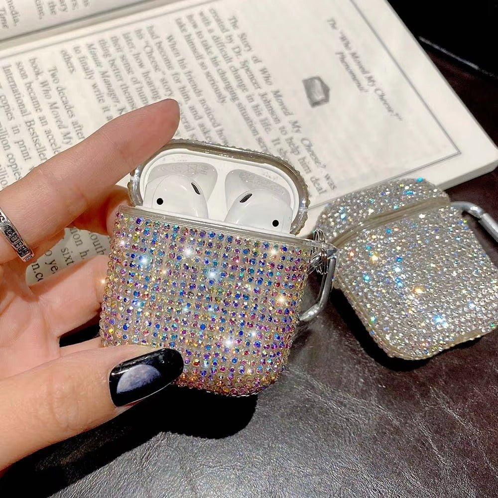 Luxury 3D Bling Diamond Hard Case for AirPods 1/2, Cute Protective Shell for Wireless Bluetooth Charging, Stylish Headphone Accessories for Girls & Women