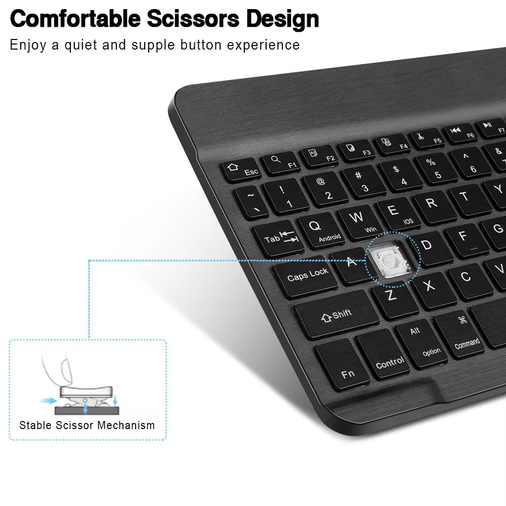 Premium 10-Inch Backlit Bluetooth Keyboard and Mouse Multi-Device Combo for iPad, Android, Windows, and iOS Tablets