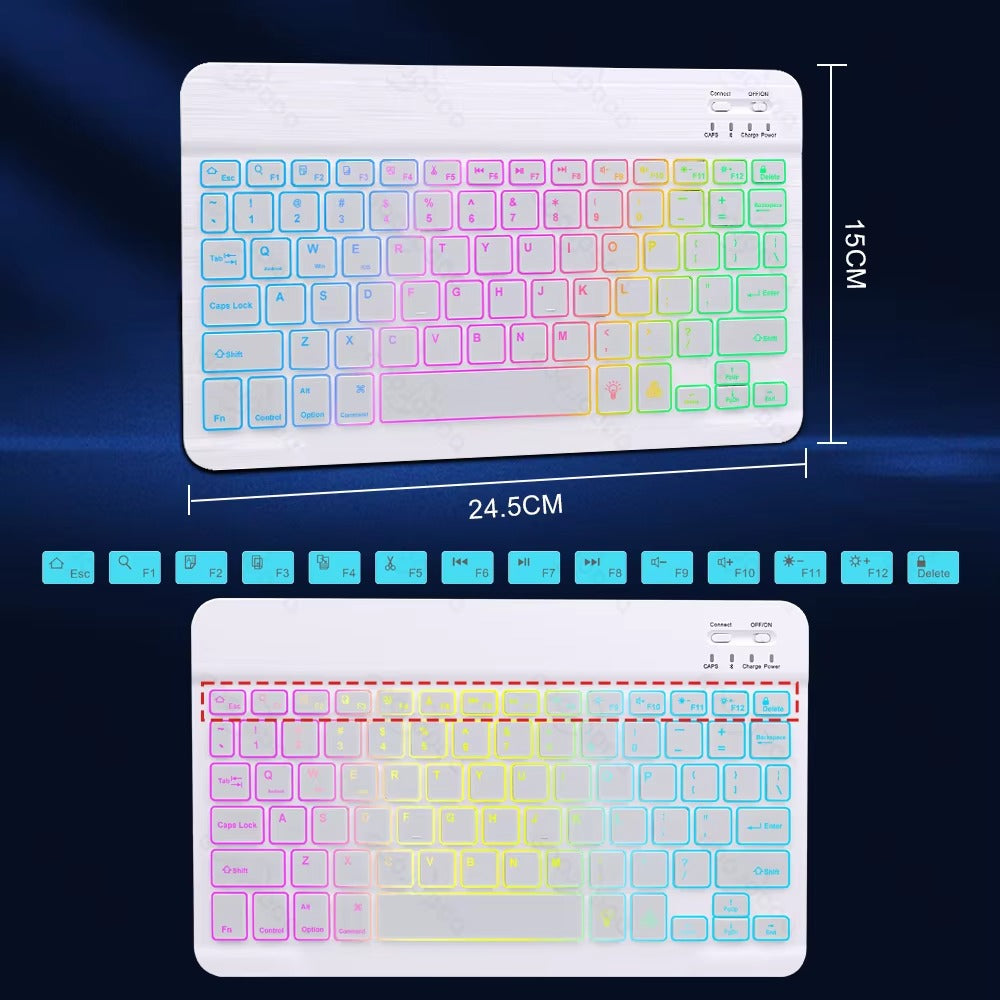Premium 10-Inch Backlit Bluetooth Keyboard and Mouse Multi-Device Combo for iPad, Android, Windows, and iOS Tablets