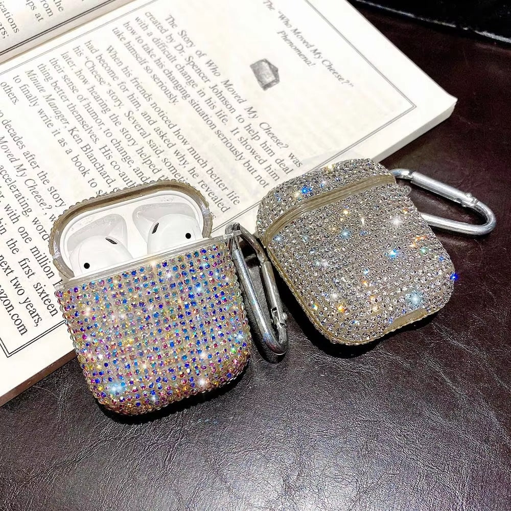 Luxury 3D Bling Diamond Hard Case for AirPods 1/2, Cute Protective Shell for Wireless Bluetooth Charging, Stylish Headphone Accessories for Girls & Women