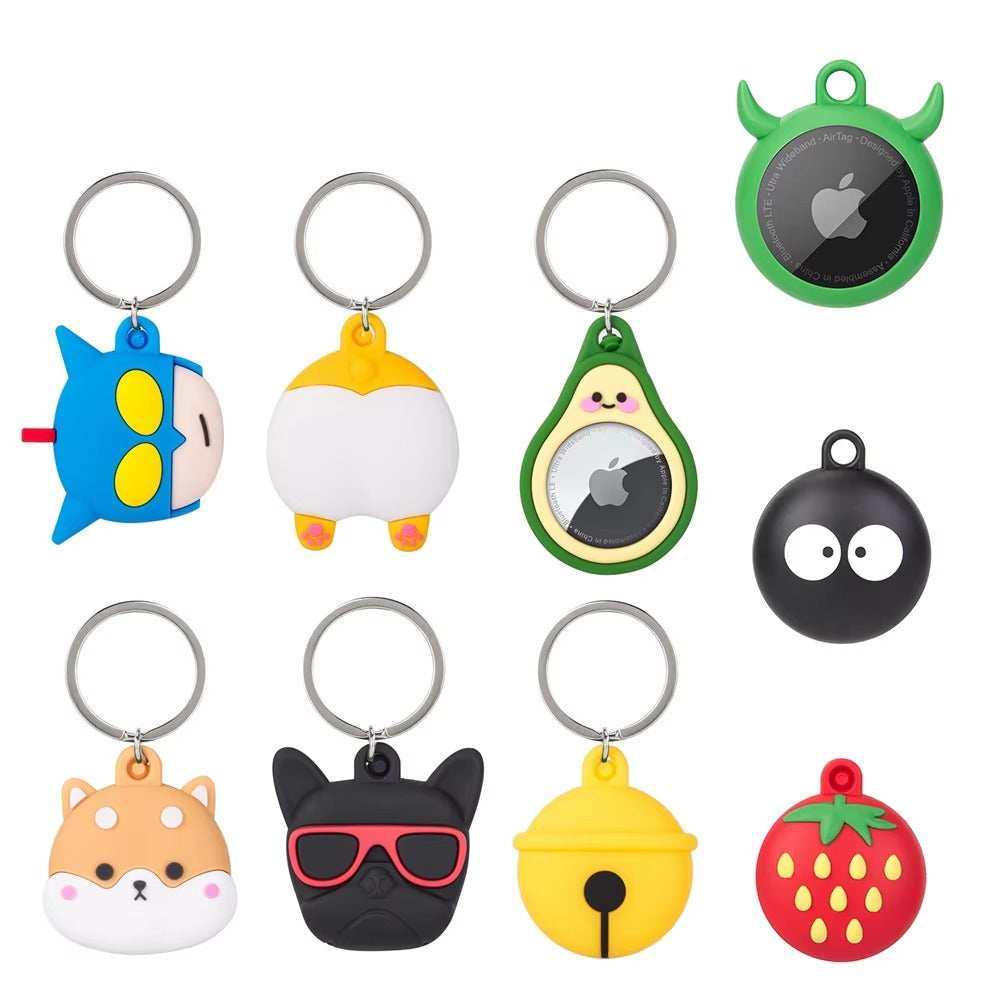 Cute Dog Cartoon Silicone AirTag Case – Soft Anti-Lost Protective Cover with Keychain Hook, Funny Tracker Shell for Kids, Teens & Adults