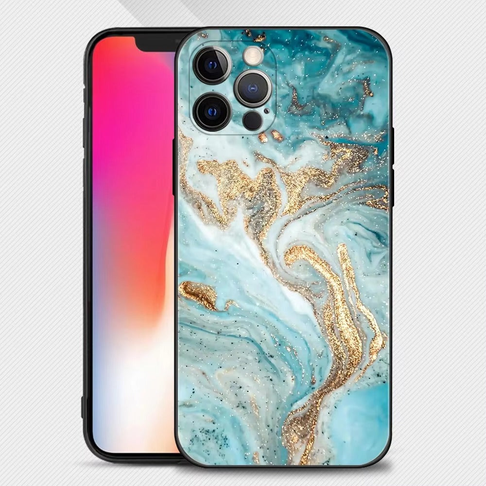 Luxury Marble Art Apple iPhone Case,Ultra Thin Magnetic Shockproof Full Protection Cover with Camera and Screen Guard