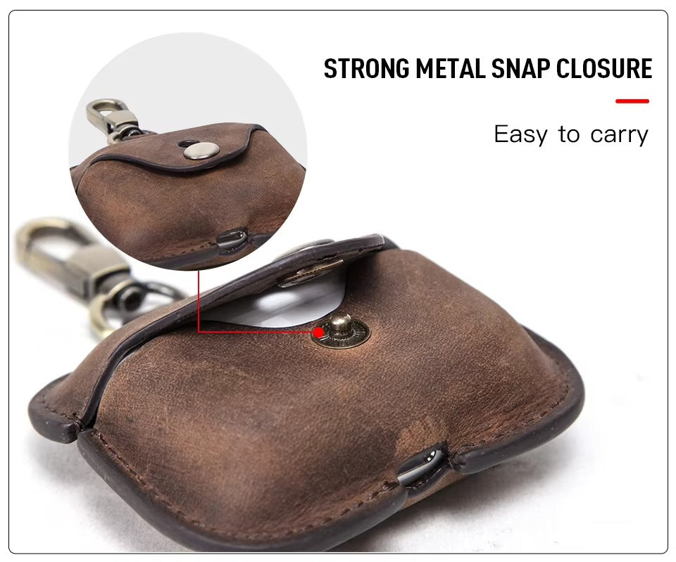 Luxury Genuine Leather Case for AirPods Pro, 2, 1 – Wireless Earphone Protective Cover, Elegant Funda with Keychain Hook, Shockproof and Stylish Design