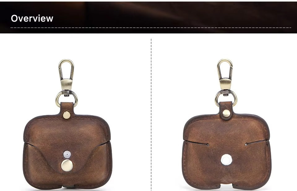 Luxury Genuine Leather Case for AirPods Pro, 2, 1 – Wireless Earphone Protective Cover, Elegant Funda with Keychain Hook, Shockproof and Stylish Design