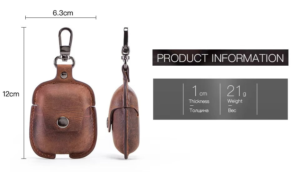 Luxury Genuine Leather Case for AirPods Pro, 2, 1 – Wireless Earphone Protective Cover, Elegant Funda with Keychain Hook, Shockproof and Stylish Design