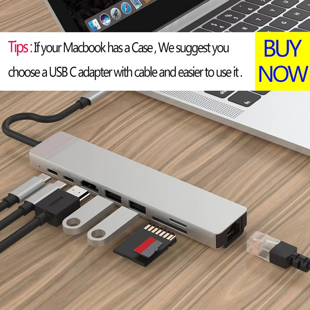 High-Speed USB-C Hub with HDMI 4K, Thunderbolt 3, USB 3.0, SD/TF Card Reader, PD Charging – Type-C Adapter Dock for MacBook Air, Pro, and USB-C Laptops