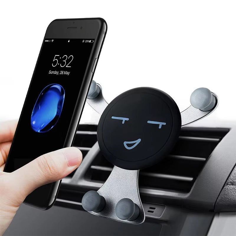 Premium Gravity Car Phone Holder for iPhone – Vent Clip Mount, Auto Lock, Smiley Face Design, Compatible with Apple Devices