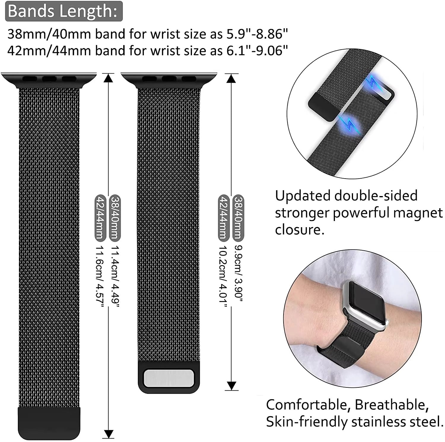 Luxury Magnetic Stainless Steel Watch Band – Adjustable Milanese Loop , Slim Metal Bracelet for 40–49mm Smartwatches