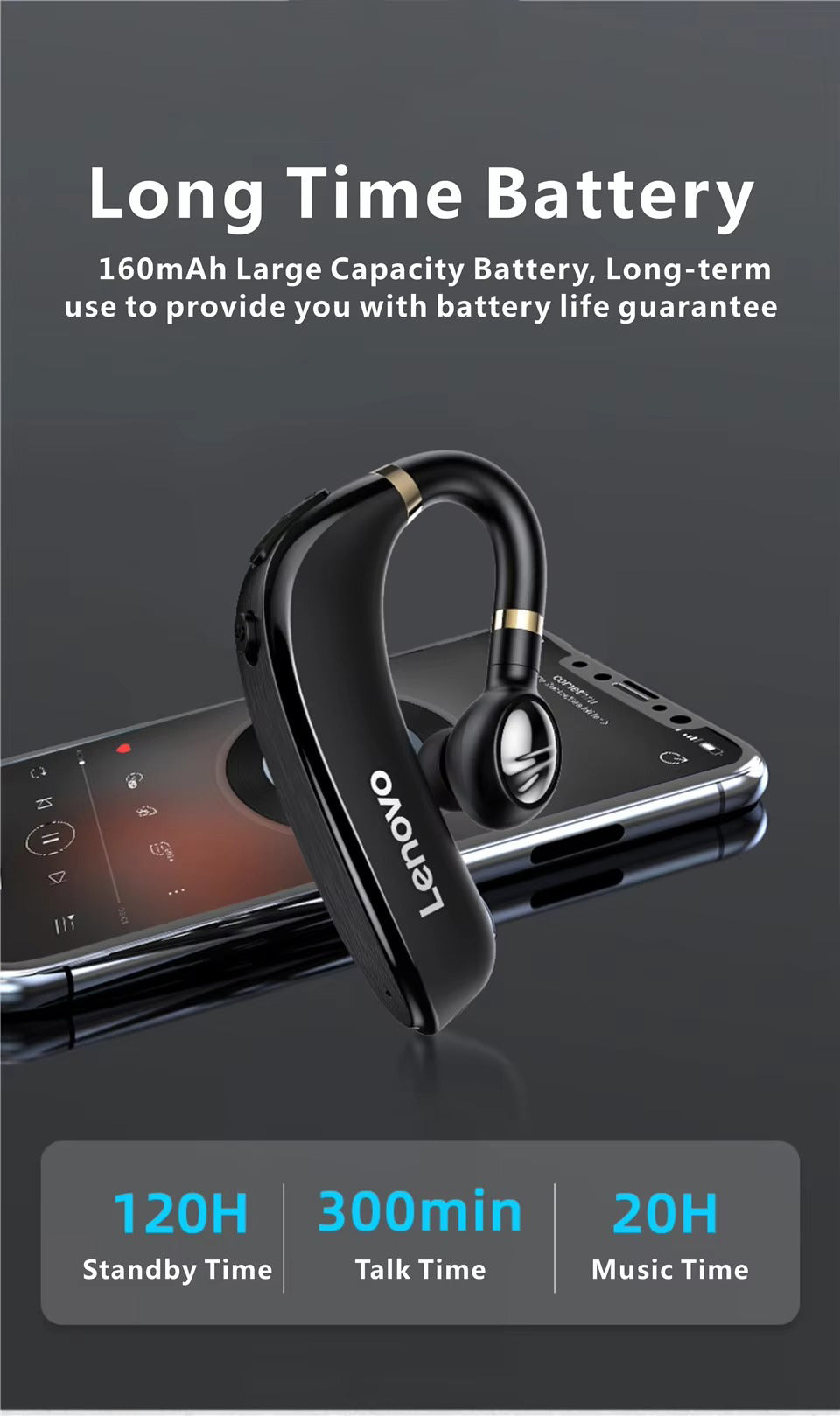 High Quality Wireless Bluetooth Headset with Mic – Over-Ear Hook Design, 40H Battery Life, Meetings, and iPhone Use