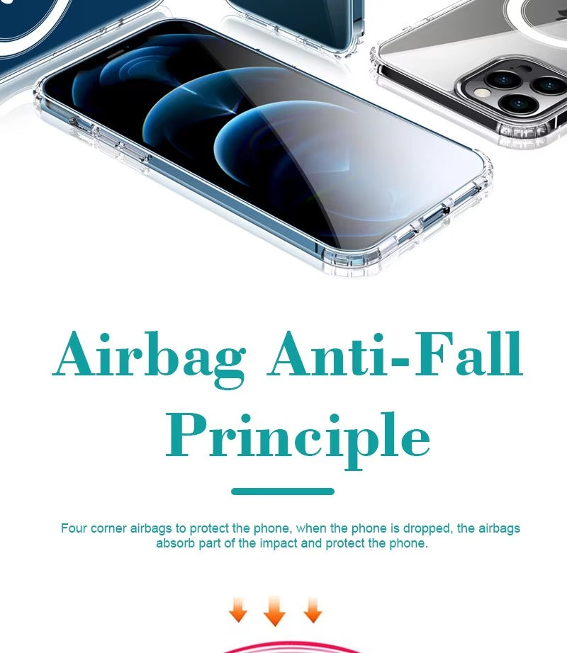 Premium Apple iPhone Case, MagSafe Compatible, Camera Lens & Screen Protection, Ultra Thin, Shockproof, Magnetic Full All Around Cover – Hard Crystal Clear Magnetic Case with Wireless Charging Support