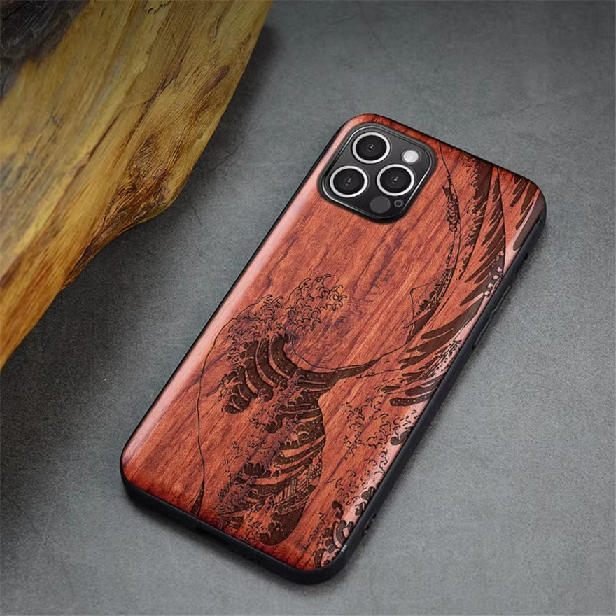 Robust Apple iPhone Case, MagSafe Compatible, Camera Lens and Screen Protection, Ultra Thin, Shockproof, Magnetic, Full All Around Protection, Real Wood TPU Cover