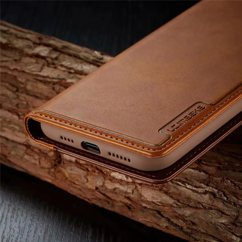 Premium Leather Flip iPhone Case, MagSafe Compatible, Ultra Thin Magnetic Shockproof Cover with Camera and Screen Protection