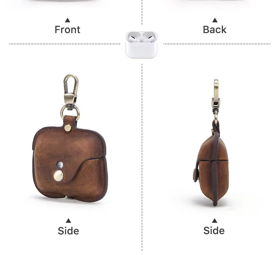 Luxury Genuine Leather Case for AirPods Pro, 2, 1 – Wireless Earphone Protective Cover, Elegant Funda with Keychain Hook, Shockproof and Stylish Design