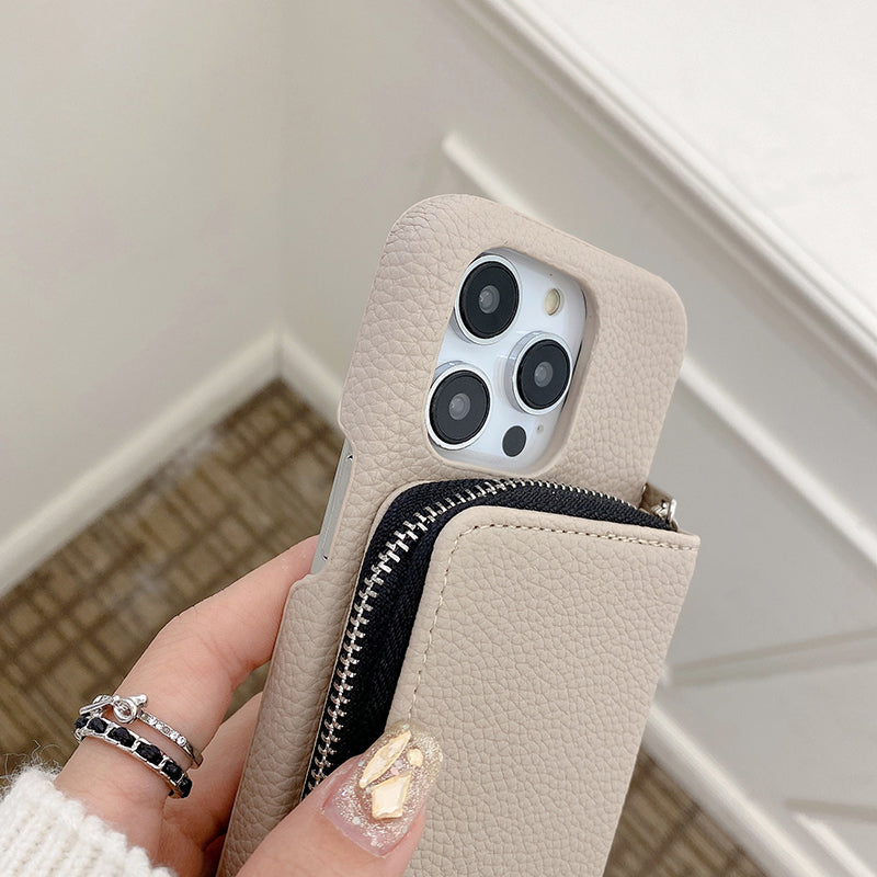 Luxury Zipper Wallet Crossbody iPhone Case – Leather Cover with , Shoulder Lanyard, and Full Protection for iPhone Models