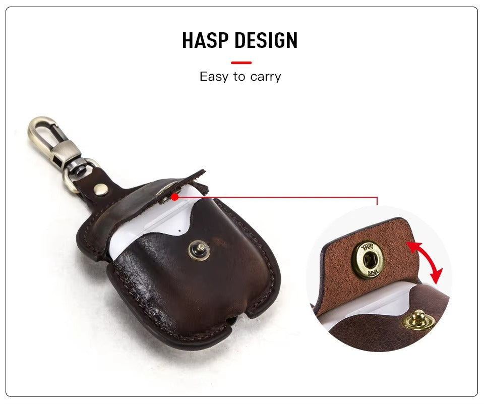 Luxury Genuine Leather Case for AirPods Pro, 2, 1 – Wireless Earphone Protective Cover, Elegant Funda with Keychain Hook, Shockproof and Stylish Design