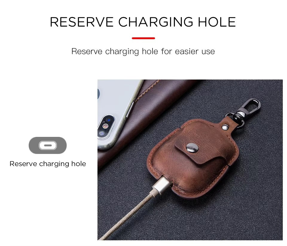 Luxury Genuine Leather Case for AirPods Pro, 2, 1 – Wireless Earphone Protective Cover, Elegant Funda with Keychain Hook, Shockproof and Stylish Design