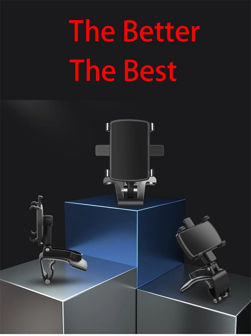 Universal Car Phone Holder Mount – 3-in-1 Clip for Dashboard, Rearview Mirror, Sun Visor | Adjustable 3–7.2" Support, Anti-Slip, 360° Rotation, ABS Build