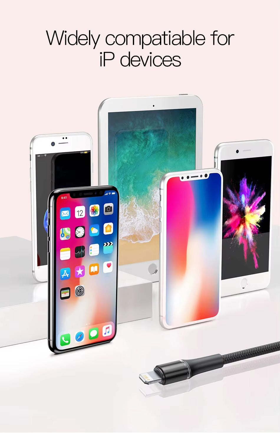 Premium, LED USB Cable for iPhone – Fast Charging Lightning Cord for iPad, iPhone Devices, Data Transfer Wire, Durable Phone 